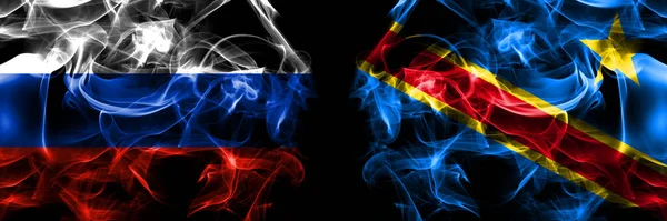 Rusko Ruská Demokratická Republika Kongo Vlajky Kouřový Prapor Umístěný Vedle — Stock fotografie