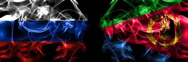 Rusia Rusia Eritrea Banderas Eritreas Bandera Humo Colocada Lado Lado — Foto de Stock