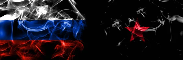Rusya Ruslara Karşı Ezln Neozapatista Ideolojisi Bayrakları Siyah Arkaplanda Yan — Stok fotoğraf