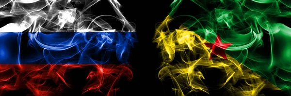 Russia Russian France French Guiana Flags Smoke Flag Placed Side — Stock Photo, Image