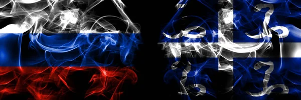 Rússia Rússia França Francês Bandeiras Martinica Bandeira Fumaça Colocada Lado — Fotografia de Stock