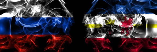 Russia Russian Germany Mecklenburg Western Pomerania State Flags Smoke Flag — Stock Photo, Image