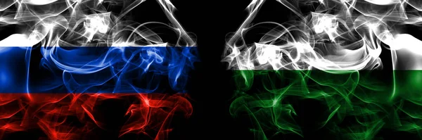 Rusland Rusland Duitsland Saksen Vlaggen Rookvlag Naast Elkaar Geplaatst Zwarte — Stockfoto