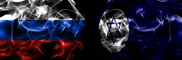 Russie Russie Israël Drapeaux Enseigne Civile Drapeau Fumée Placé Côte — Photo