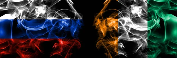 Rusia Rusia Costa Marfil Banderas Bandera Humo Colocada Lado Lado — Foto de Stock