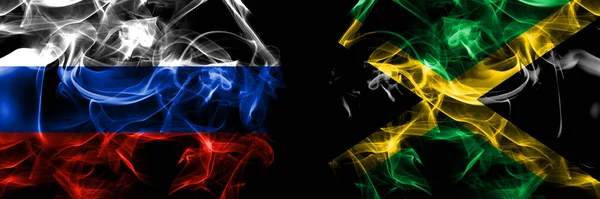 Russia Russian Jamaica Jamaican Flags Smoke Flag Placed Side Side — Stock Photo, Image