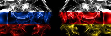 Rusya, Rus Güney Osetya bayraklarına karşı. Siyah arkaplanda yan yana izole edilmiş duman bayrağı. 