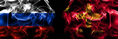Rusya, Ruslara karşı Amerika, ABD, ABD, Amerika, Albuquerque, New Mexico bayrakları. Siyah arkaplanda yan yana izole edilmiş duman bayrağı. 