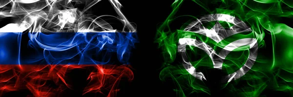 Russia Russian Japan Japanese Otofuke Hokkaido Tokachi Subprefecture Flags Smoke — Stock Photo, Image