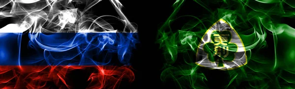 Russia Russian Japan Japanese Sarabetsu Hokkaido Tokachi Subprefecture Flags Smoke — Stock Photo, Image