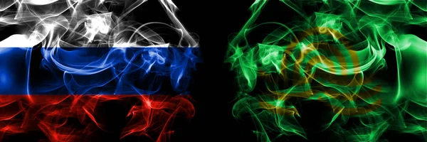ロシア ロシア対日本 新しい津 北海道 サブ県の旗 黒地に隔絶された煙旗 — ストック写真