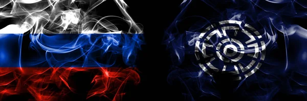 ロシア ロシア対日本 北海道 サブ県のフラグ 黒地に隔絶された煙旗 — ストック写真