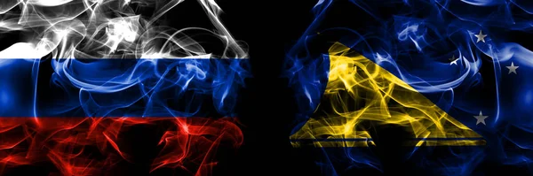 Rusko Rusko Proti Novému Zélandu Tokelau Vlajky Kouřový Prapor Umístěný — Stock fotografie
