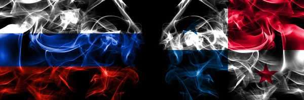 Rusko Rusko Proti Panamě Panamské Vlajky Kouřový Prapor Umístěný Vedle — Stock fotografie