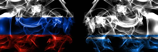ロシア対ロシアアルタイ共和国 黒地に隔絶された煙旗 — ストック写真