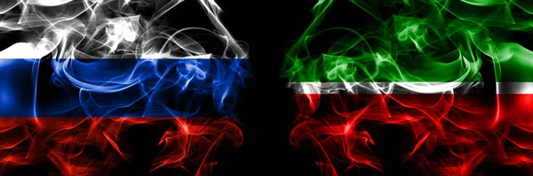 Russia Russian Russia Russian Tatarstan Flags Smoke Flag Placed Side — Stock Photo, Image