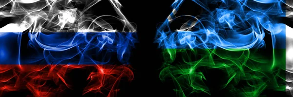 ロシア ロシア対ロシア ロシア ユグラ旗 黒地に隔絶された煙旗 — ストック写真