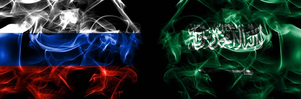 Rússia Rússia Arábia Saudita Bandeiras Árabes Bandeira Fumaça Colocada Lado — Fotografia de Stock