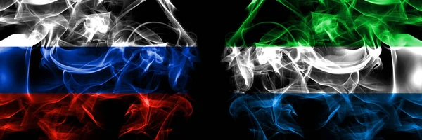 Rusia Rusia Sierra Leona Banderas Bandera Humo Colocada Lado Lado — Foto de Stock