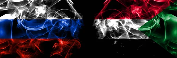 Russia Russian Sudan Flags Smoke Flag Placed Side Side Isolated — Stock Photo, Image