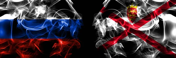 Rusya Rusya Birleşik Krallık Ngiltere Ngiliz Jersey Bayrakları Siyah Arkaplanda — Stok fotoğraf