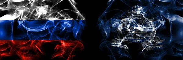 ロシア ロシア対アメリカ アメリカ アメリカ アメリカ アメリカ チャールストン サウスカロライナ州の旗 黒地に隔絶された煙旗 — ストック写真