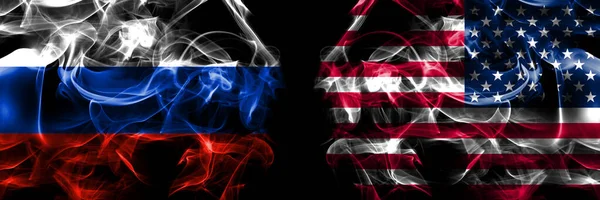 Russia Russian United States America America Usa American Flags Smoke — Stock Photo, Image