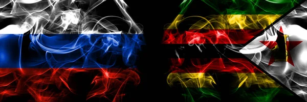 Russia Russian Zimbabwe Zimbabwean Zimbo Flags Smoke Flag Placed Side — Stock Photo, Image