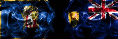 Kyiv, Kiev Britanya, Turks ve Caicos Adaları bayrağına karşı. Siyah arkaplanda yan yana izole edilmiş duman bayrakları. 
