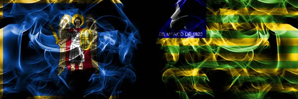 Κίεβο Κίεβο Εναντίον Βραζιλίας Βραζιλίας Σημαία Piaui Σημαίες Καπνού Τοποθετημένες — Φωτογραφία Αρχείου