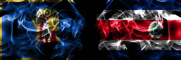 Kyjev Kyjev Kostarika Vlajka Kabátu Kouřové Vlajky Umístěné Vedle Sebe — Stock fotografie