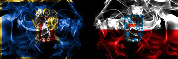 Kyiv Kiev Geremany Thuringia State Flag Smoke Flags Placed Side — Stock Photo, Image