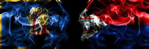 Kiew Kiew Niederlande Holland Holland Sint Maarten Flagge Rauchfahnen Nebeneinander — Stockfoto