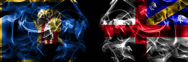 Kiew Kiew Gegen Großbritannien Großbritannien Großbritannien Großbritannien Herm Flagge Rauchfahnen — Stockfoto