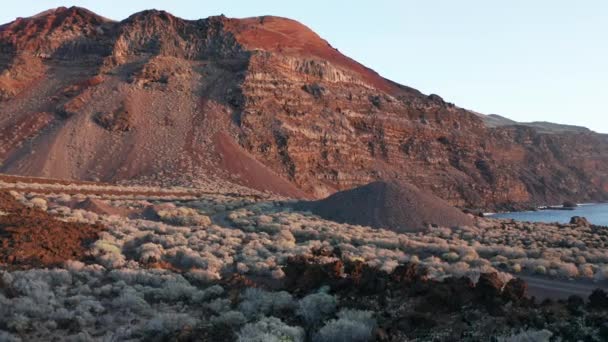 Aerial Dolly Slowly Black Brown Harden Volcanic Lava Landscape Field — Stock Video