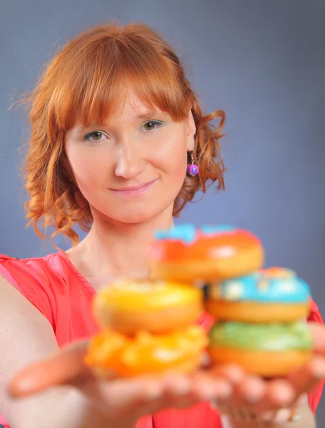 Donuts y chica — Foto de Stock