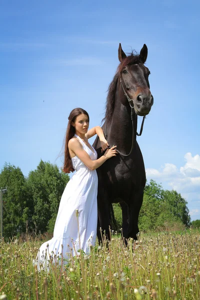 馬と歩く — ストック写真