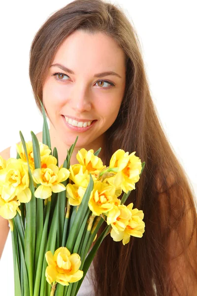 Flicka med gula blommor — Stockfoto