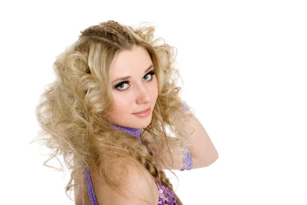 Young pretty girl with blond curly hair — Stock Photo, Image
