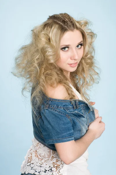 Young girl with blond curly hair — Stock Photo, Image