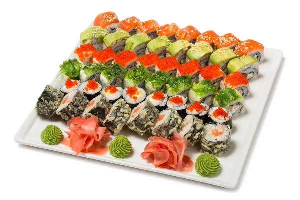Traditioneel Japans rollen van zeevruchten zes soorten. — Stockfoto