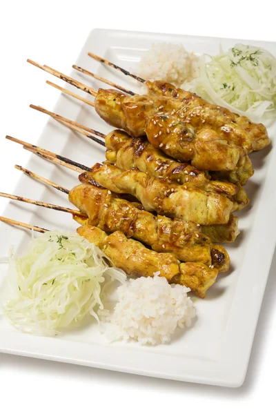 Grilled chicken skewers in style Yakator — Stock Photo, Image