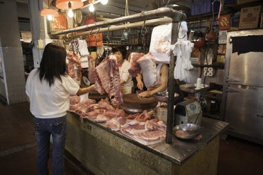 Belediye Pazar Macau'da alıcı ve satıcıların et