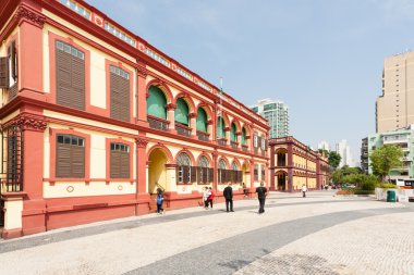 Macau dokunun seac Meydanı eski Portekizce binalar