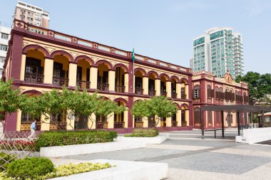 Macau dokunun seac Meydanı eski Portekizce binalar