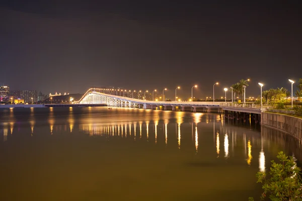 Overwater bridge over the sea at night in Macau — Stock Photo, Image