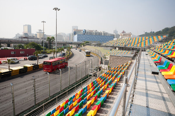 Track and spectator seats for the Macau Grand Prix.
