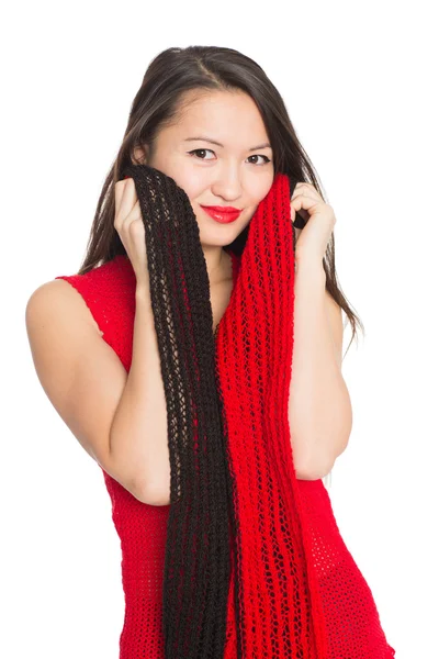 Asian girl with a red scarf. — Stock Photo, Image