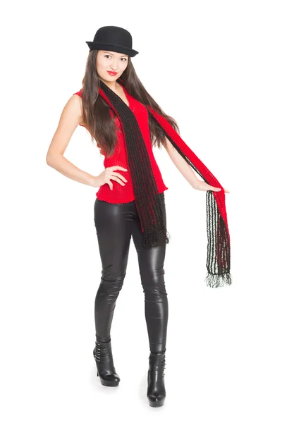 Asian girl with a red scarf — Stock Photo, Image