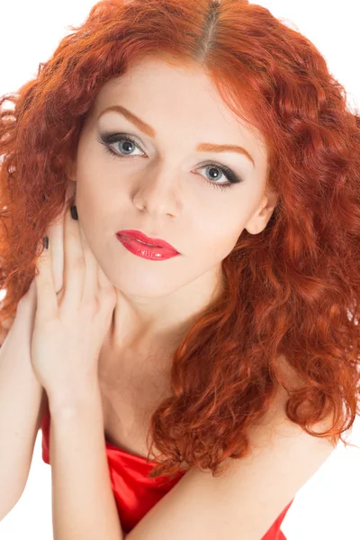 Menina bonita em vestido vermelho — Fotografia de Stock